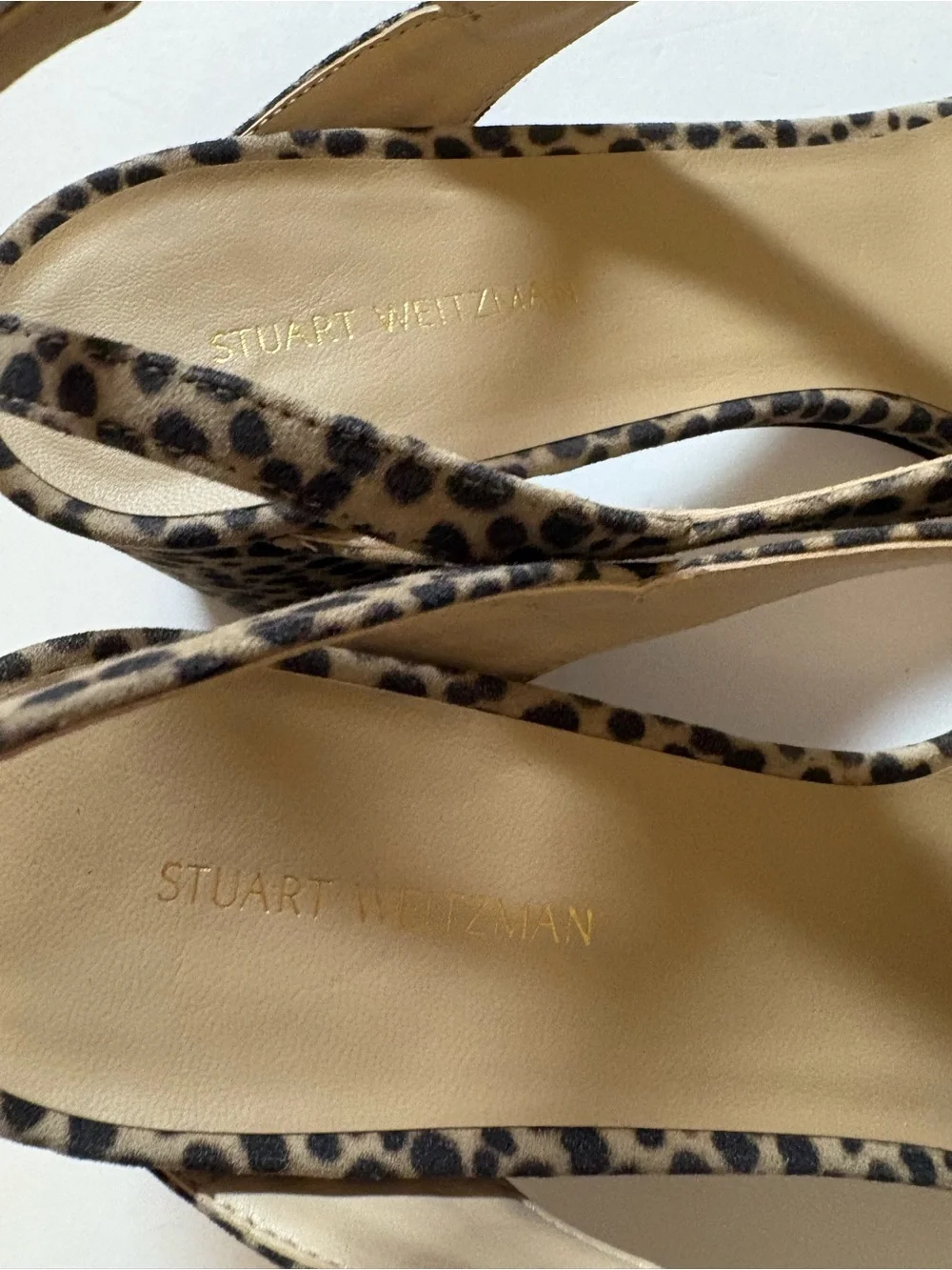 Stuart Weitzman Leopard Print Strappy Sandals - Tan & Black 7.5